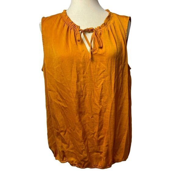 41 Hawthorn Mustard Yellow Gold Sleeveless V Neck Tie Front Dressy Blouse size L - Picture 1 of 9